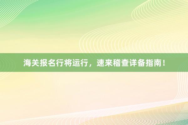 海关报名行将运行，速来稽查详备指南！